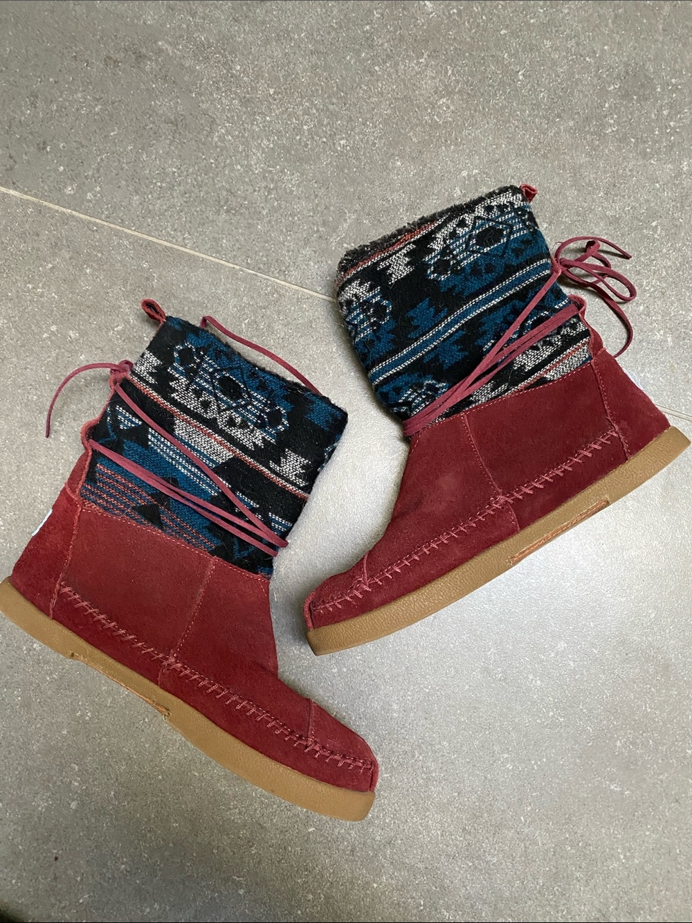 TOMS-Women’s Moccasin Boots with Aztec Knit Cuff